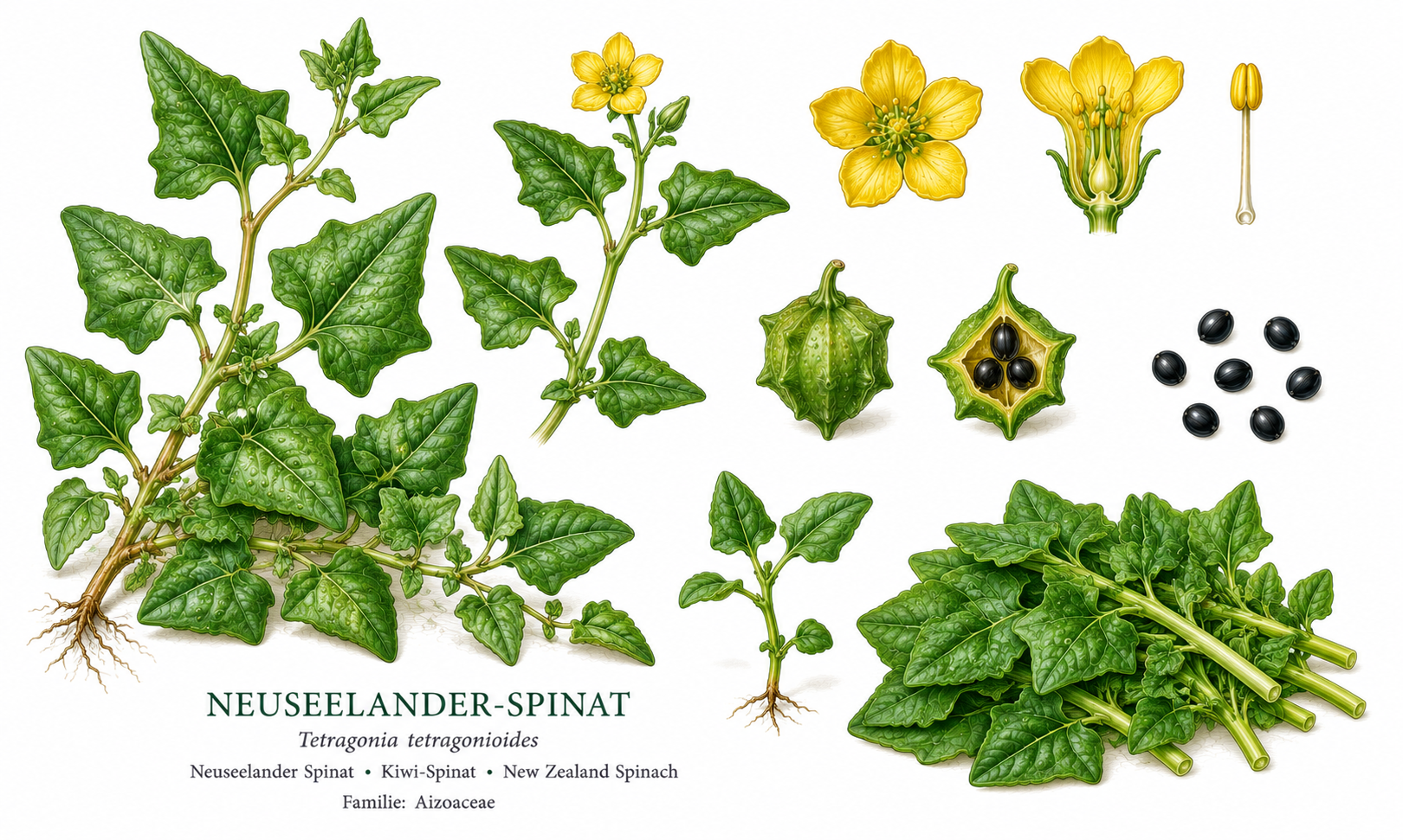 Neuseeländer Spinat (Tetragonia tetragonoides): Pflanzenportrait für Pflanzenportrait - Gemüse, Mittagsblumengewächse