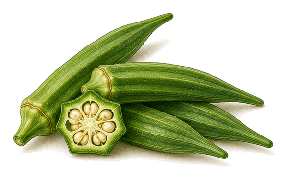 Okra (Abelmoschus esculentus): Ganze Pflanze für Pflanzenportrait - Fruchtgemüse, Malvengewächse, Ernten Juli - Oktober