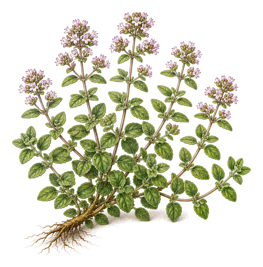 Oregano (Origanum vulgare): whole plant for plant portrait - Herbs, Mint family, Harvest June - October