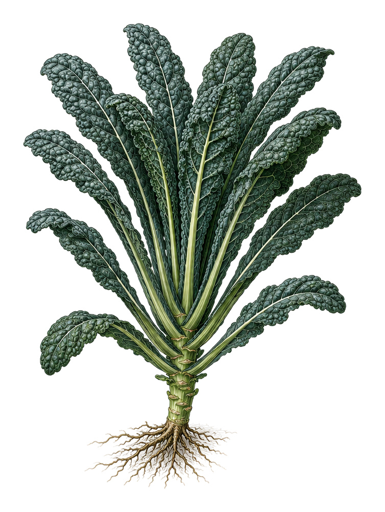 Lacinato kale (Brassica oleracea var. palmifolia): whole plant for plant portrait - Leafy vegetables, Mustard family
