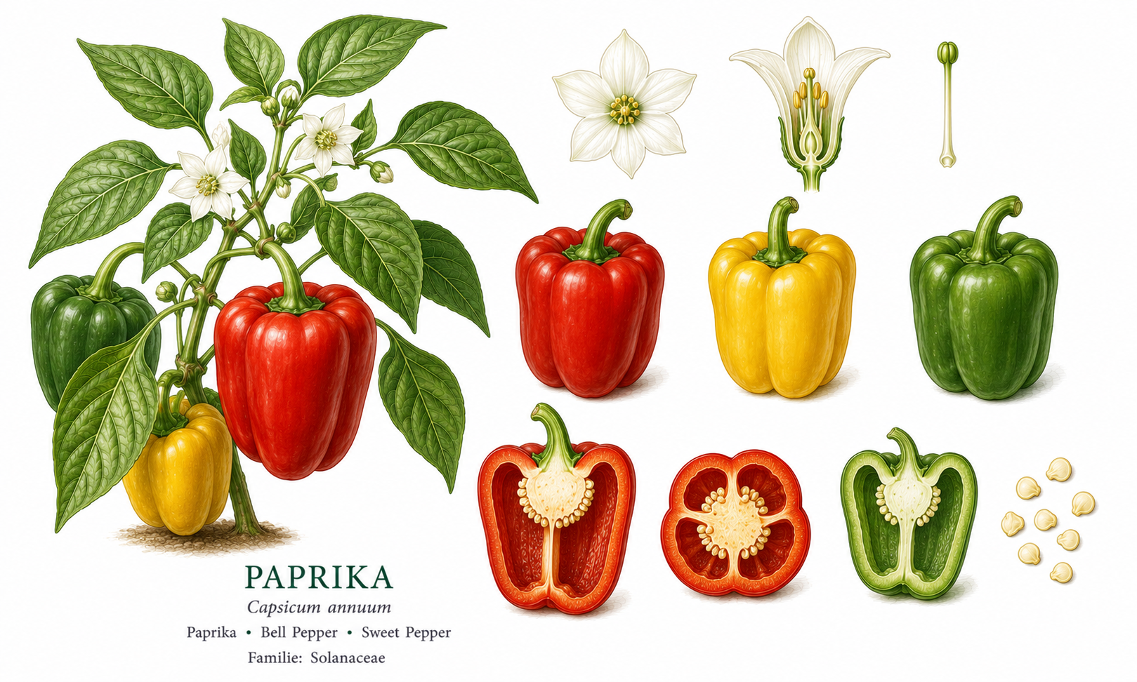 Paprika (Capsicum): 2 für Mischkultur - Gemüse, Nachtschattengewächse, Ernten Jul, Aug, Sep, Okt