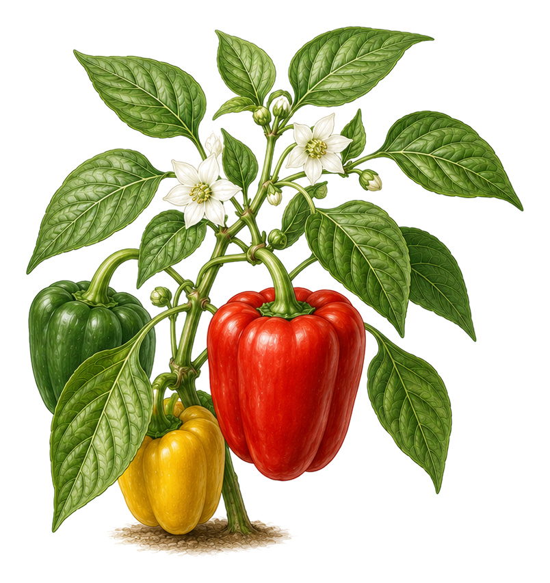 Pepper (Capsicum): 2 for plant portrait - Vegetables, Nightshades, Harvest July - October