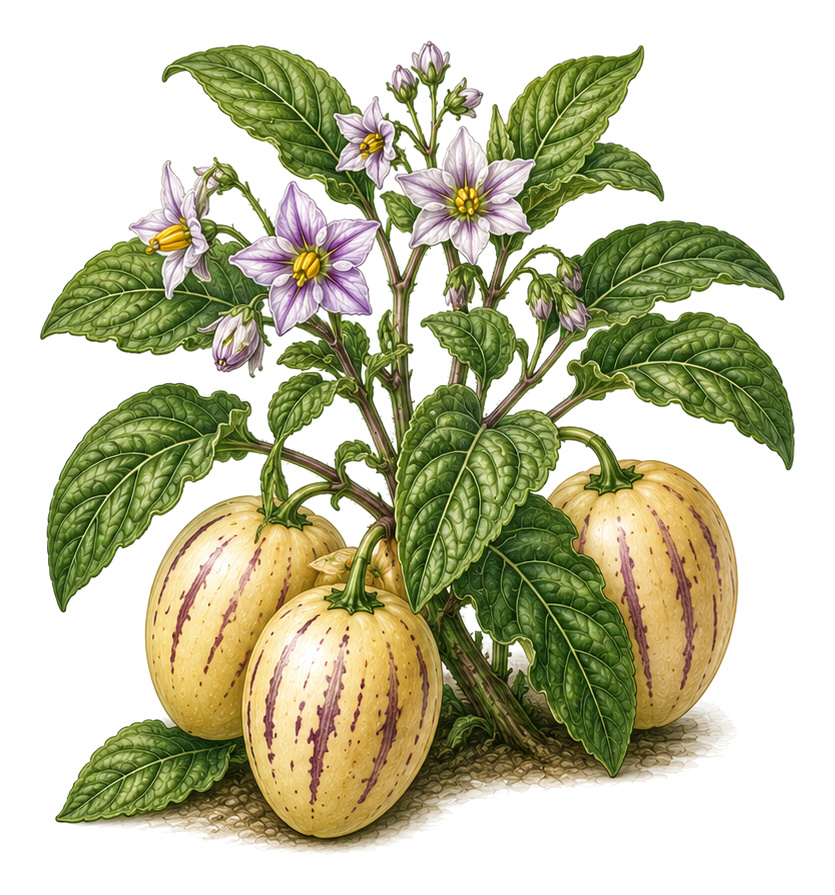 Pepino (Solanum muricatum): Ganze Pflanze für Pflanzenportrait - Fruchtgemüse, Nachtschattengewächse, Ernten August - Oktober