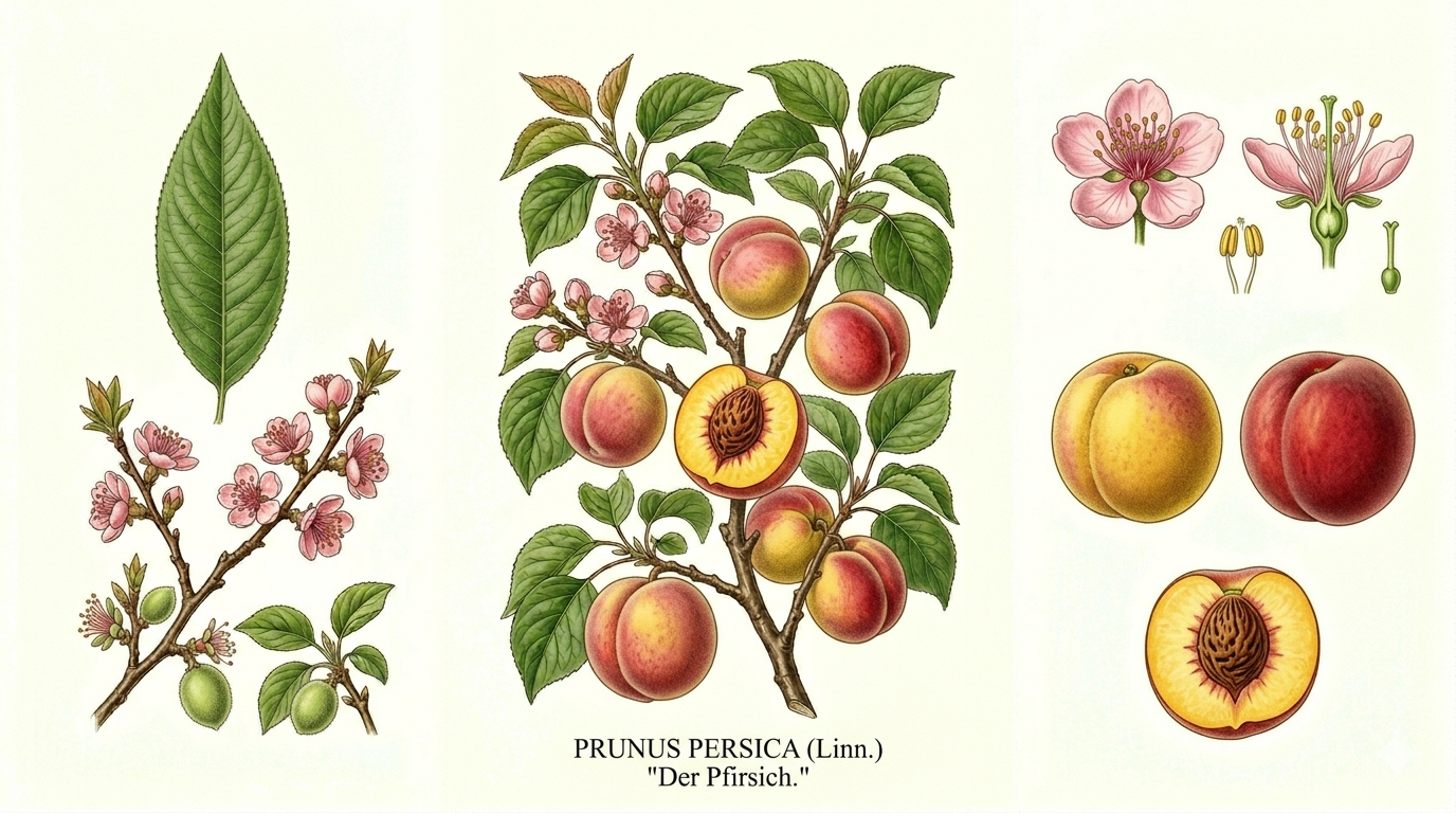 Pfirsich (Prunus persica): 2 für Standort und Pflege - Obst, Rosengewächse, Ernten Jul, Aug, Sep