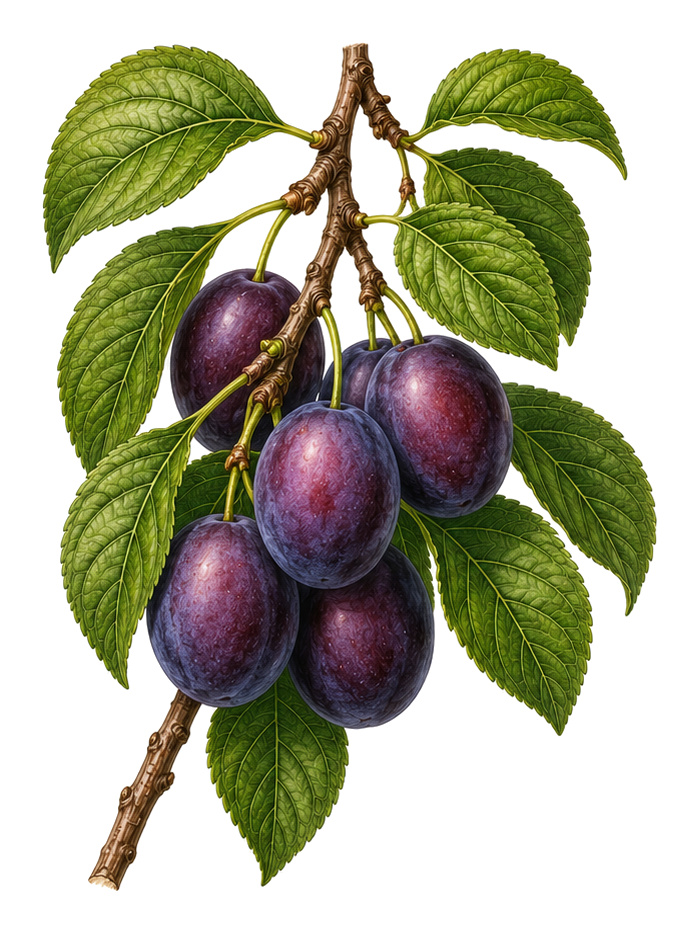 European Plum (Prunus domestica): whole plant for plant portrait - Stone fruit, Rose family, Harvest July - October