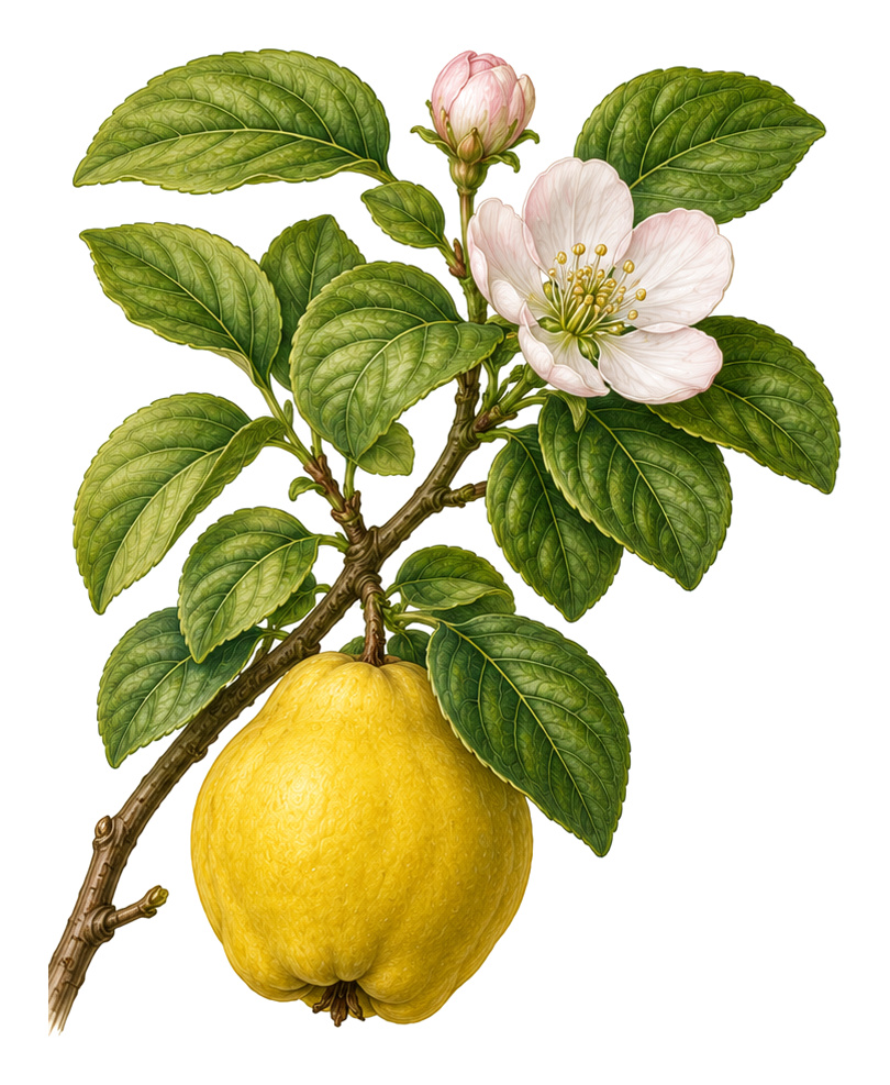 Quitte (Cydonia oblonga): Ganze Pflanze für Pflanzenportrait - Obst, Rosengewächse, Ernten September - November