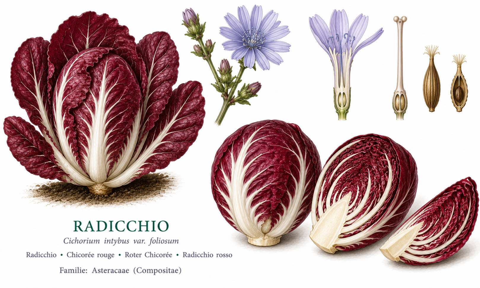 Radicchio (Cichorium intybus var. foliosum): plant portrait for plant portrait - Vegetables, Aster family, Harvest Jan, Aug