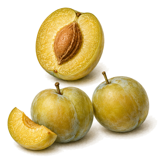 Greengage (Prunus domestica subsp. italica): whole plant for plant portrait - Stone fruit, Rose family, Harvest August