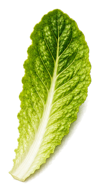 Romaine lettuce (Lactuca sativa var. longifolia): whole plant for plant portrait - Salads, Daisy family, Harvest May
