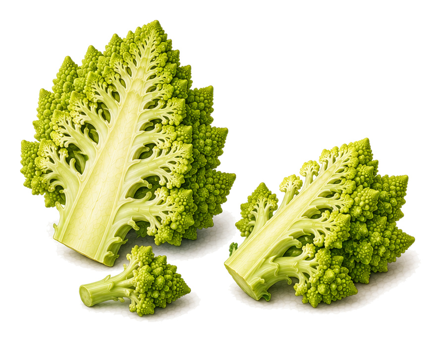 Romanesco broccoli (Brassica oleracea): whole plant for plant portrait - Flower vegetables, Mustards, Harvest August