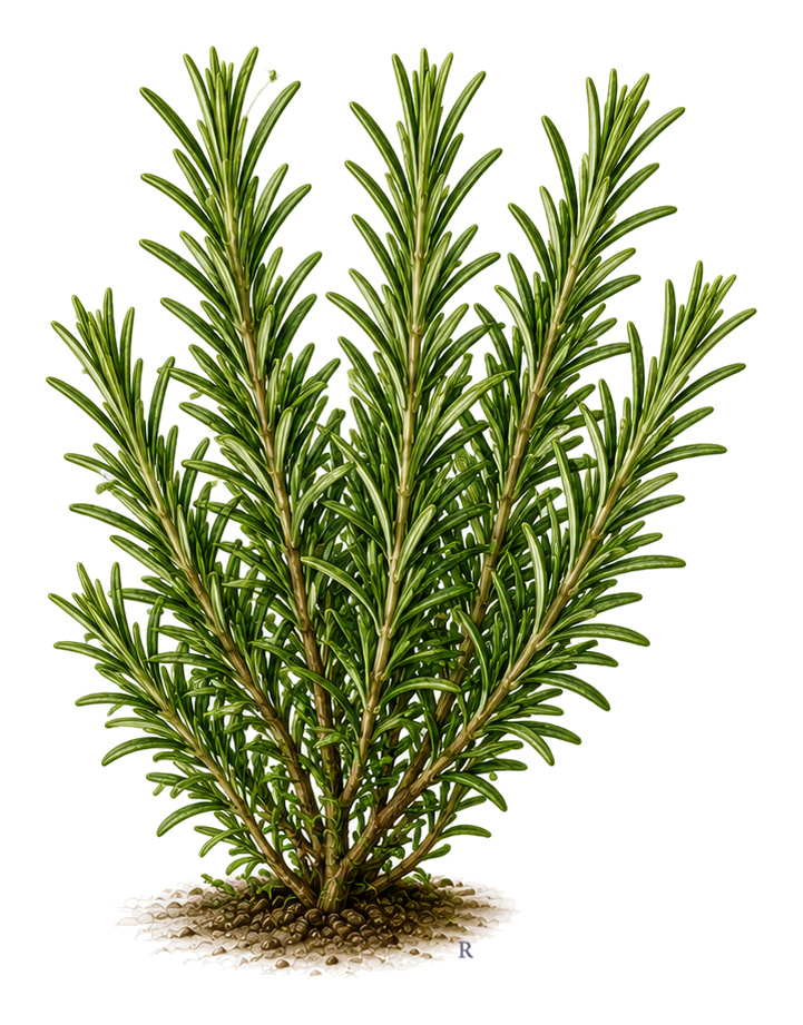 Rosmarinus tomentosus (Rosmarinus tomentosus): whole plant for plant portrait - Herbs, Mint family, Harvest January
