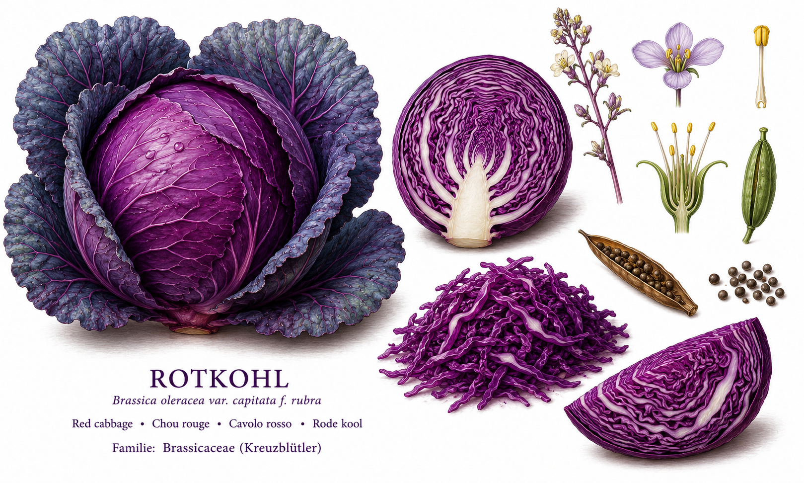 red cabbage (Brassica oleracea var. capitata f. rubra): plant portrait for plant portrait - Vegetables, Mustard family