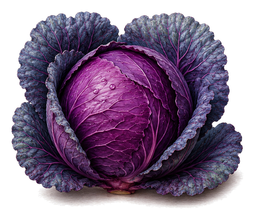 red cabbage (Brassica oleracea var. capitata f. rubra): whole plant for plant portrait - Cabbages, Mustard family, Harvest