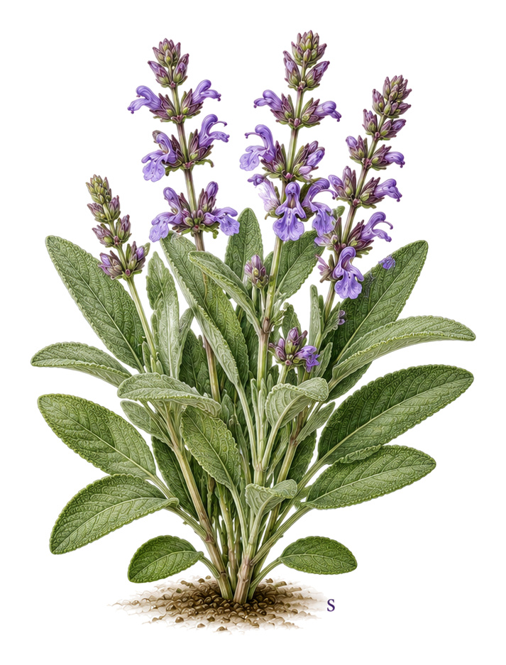 Echter Salbei (Salvia officinalis): Ganze Pflanze für Pflanzenportrait - Kräuter, Lippenblütler, Ernten Mai - Oktober
