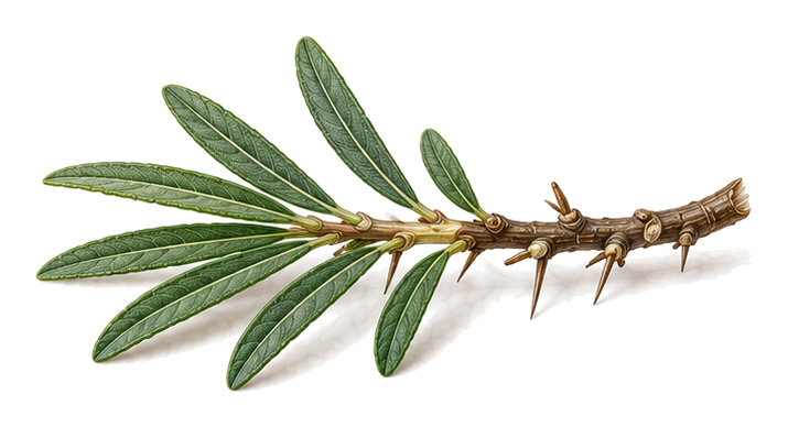 Sea Buckthorn (Hippophae rhamnoides): whole plant for plant portrait - Berries, Oleaster family, Harvest August - October