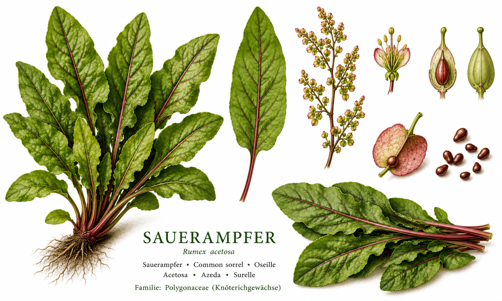 Sorrel (Rumex acetosa): plant portrait for plant portrait - Vegetables, Knotweed family, Harvest Apr, May, Jun, Jul, Aug