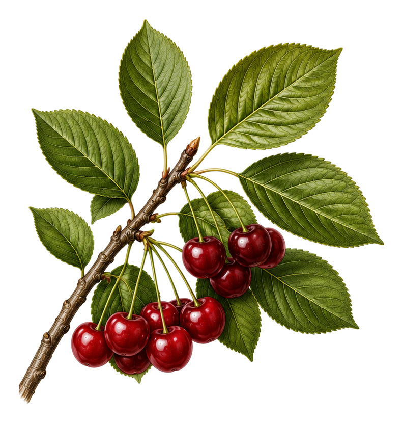 Sauerkirsche (Prunus cerasus): Ganze Pflanze für Pflanzenportrait - Obst, Rosengewächse, Sonnig bis halbschattig