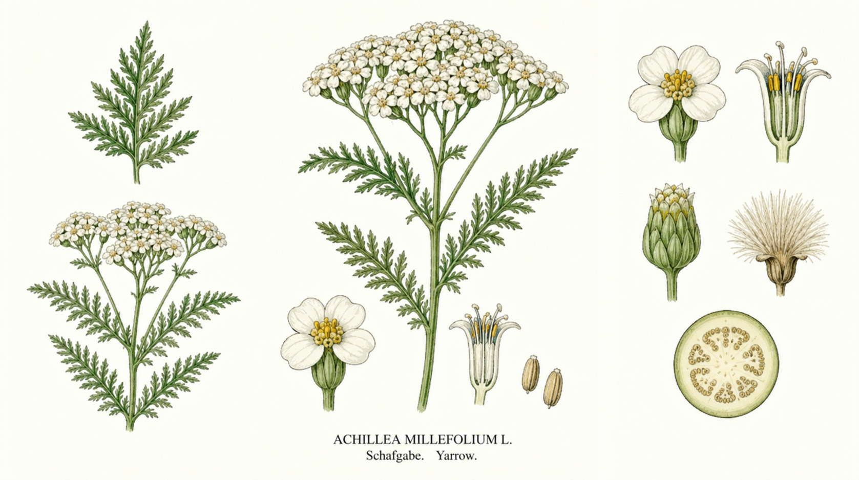 Yarrow (Achillea): plant portrait for plant portrait - Ornamentals, Aster family, Harvest May, Jun, Jul, Aug, Sep