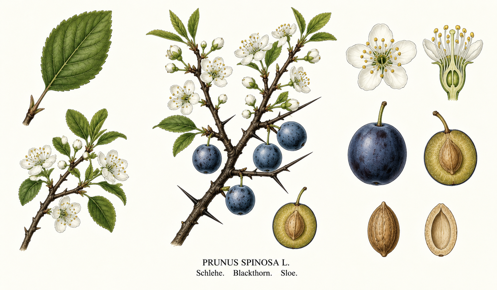 Blackthorn plant card: Woody plants, Rose family, Harvest Oct, Nov, Dec