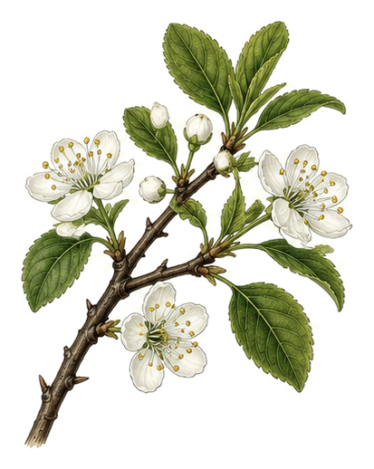 Blackthorn (Prunus spinosa): whole plant for plant portrait - Wild plants, Rose family, Harvest October - December