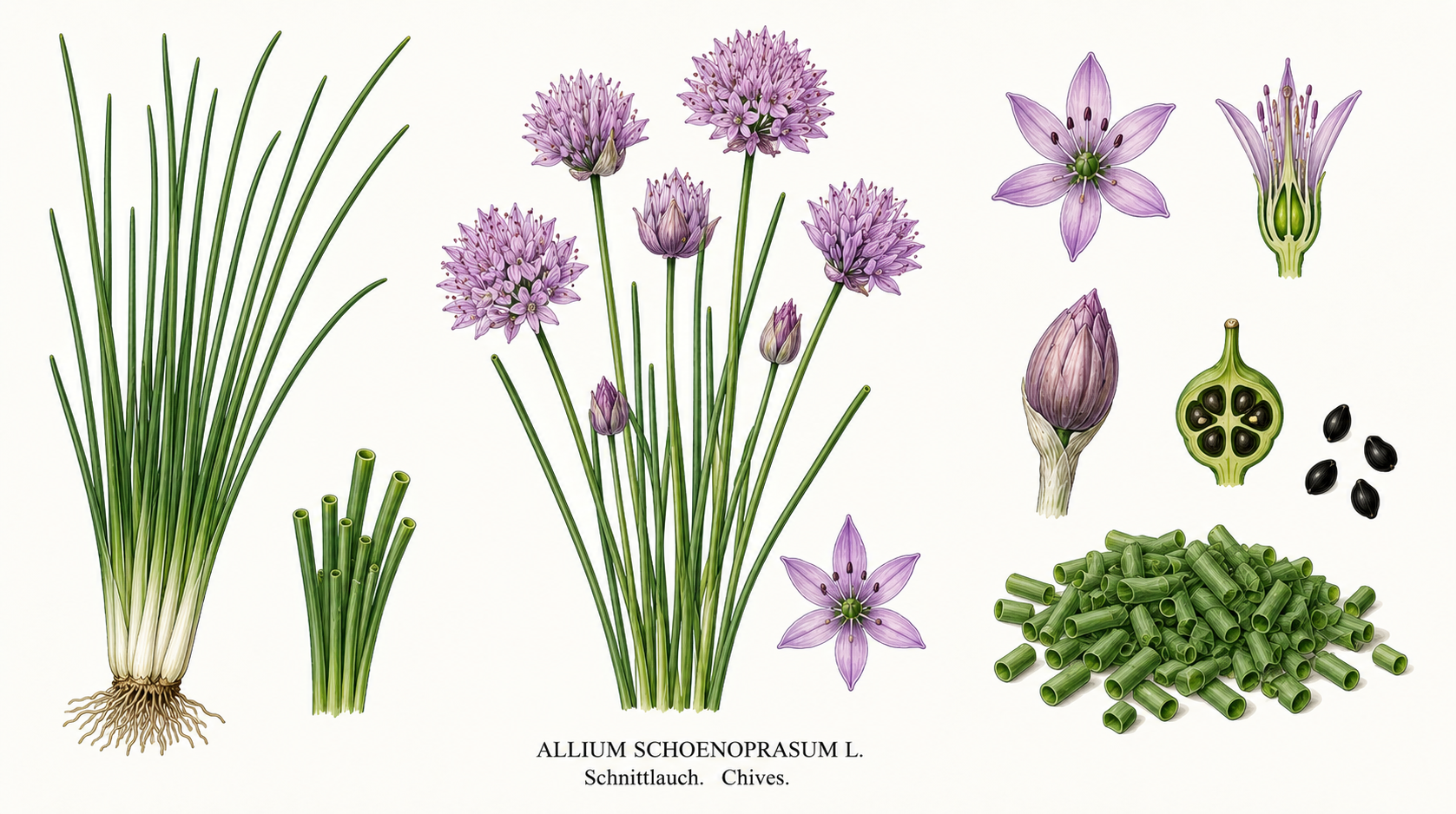 Schnittlauch (Allium schoenoprasum): Pflanzenportrait für Pflanzenportrait - Gemüse, Amaryllisgewächse, Ernten Apr, Mai