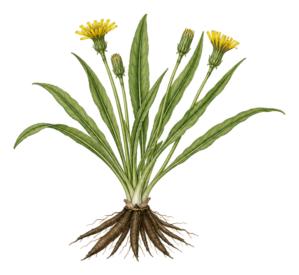 Scorzonera (Scorzonera): whole plant for plant portrait - Root vegetables, Aster family, Full sun to partial shade