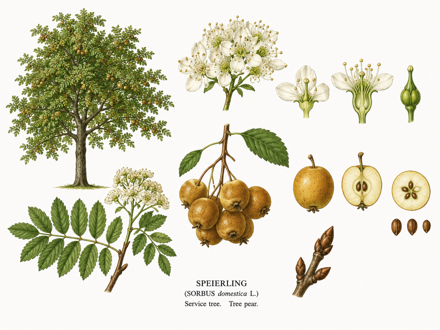 Sorbus domestica (Sorbus domestica): plant portrait for plant portrait - Woody plants, Rose family, Harvest Sep, Oct