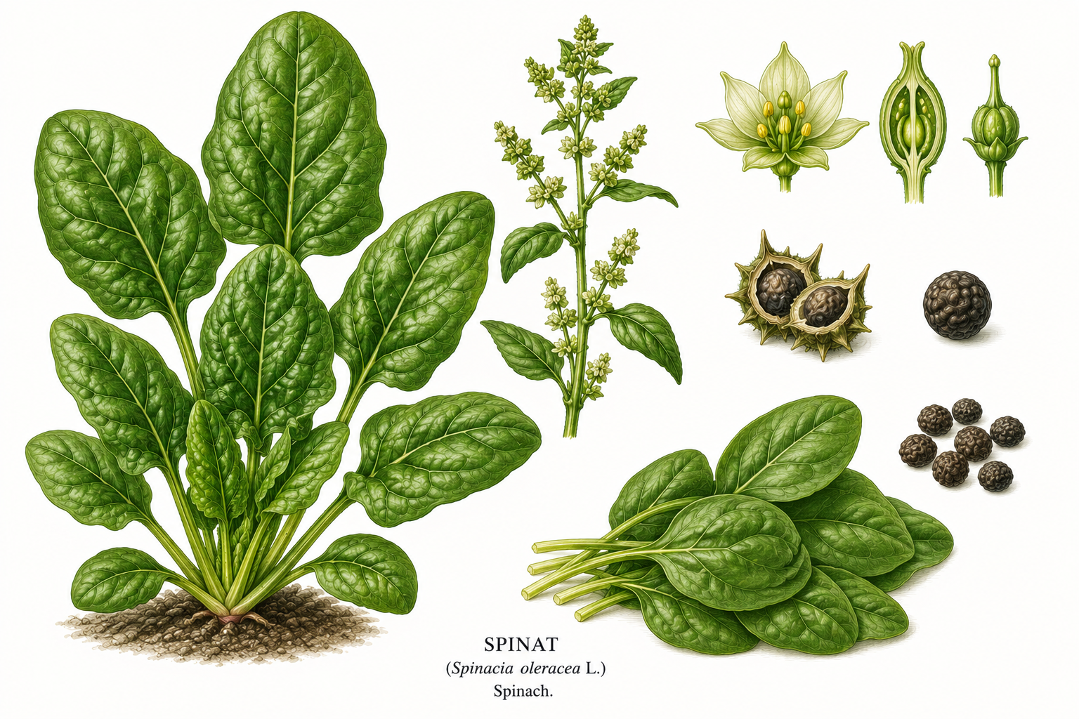 Spinach (Spinacia oleracea): plant portrait for plant portrait - Vegetables, Amaranth family, Harvest Apr, May, Jun, Jul