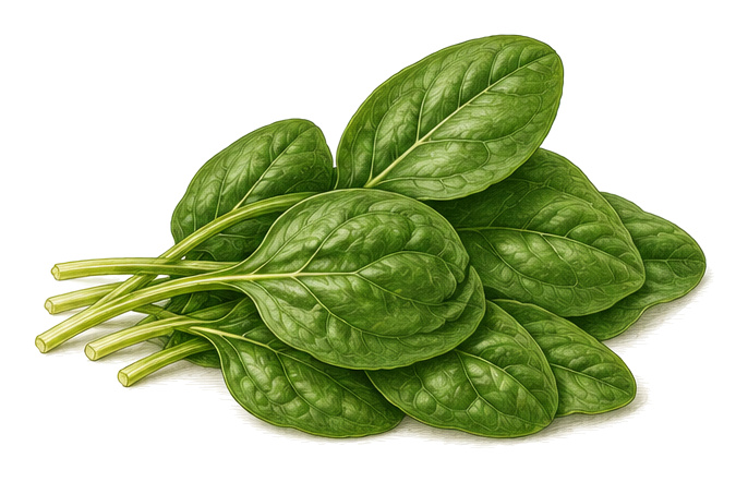 Spinach (Spinacia oleracea): whole plant for plant portrait - Leafy vegetables, Amaranth family, Harvest April - December