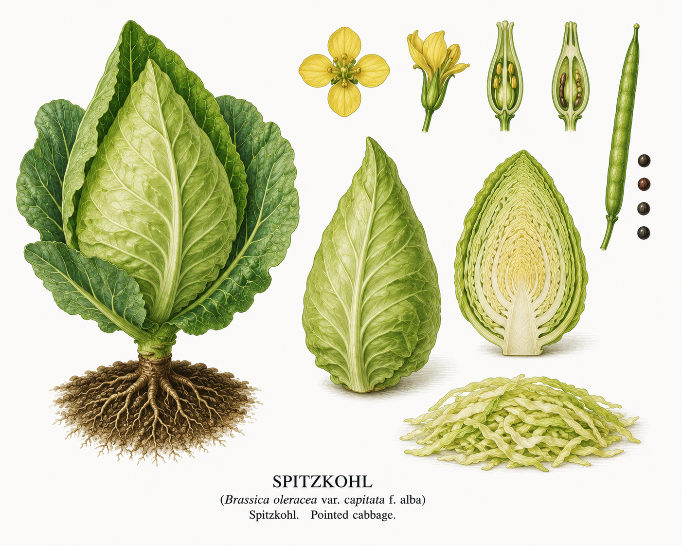 pointed cabbage (Brassica oleracea var. capitata f. acuta): plant portrait for plant portrait - Vegetables, Mustard family