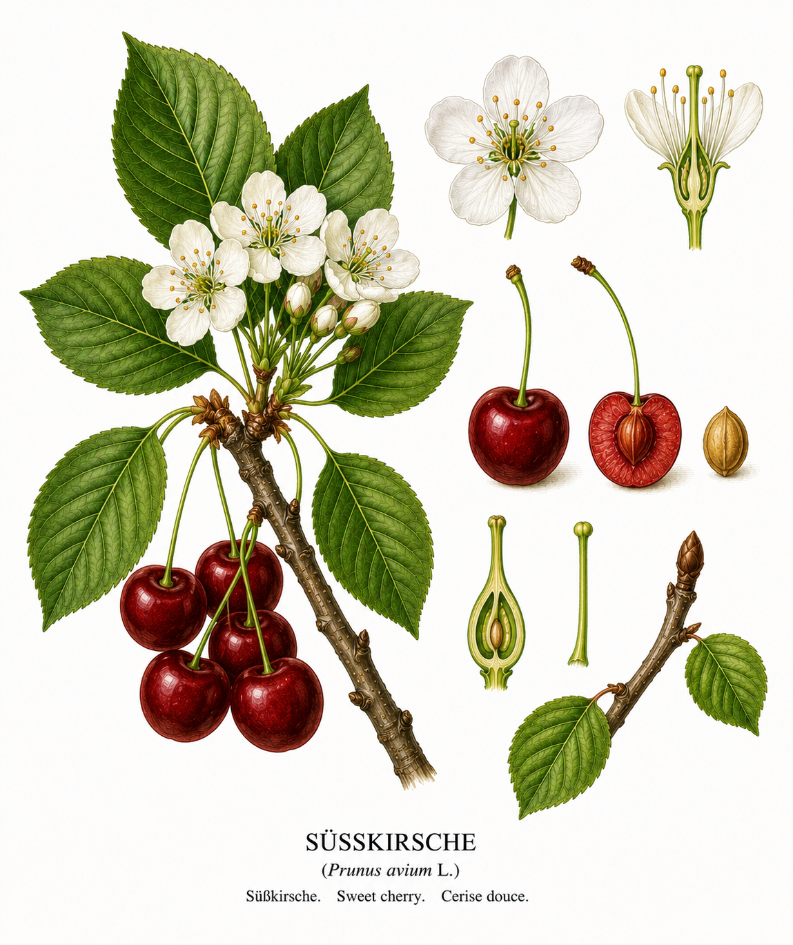 sweet cherry (Prunus avium): Sukirsche 2 for site and care - Fruit, Rose family, Harvest Jun, Jul, Aug