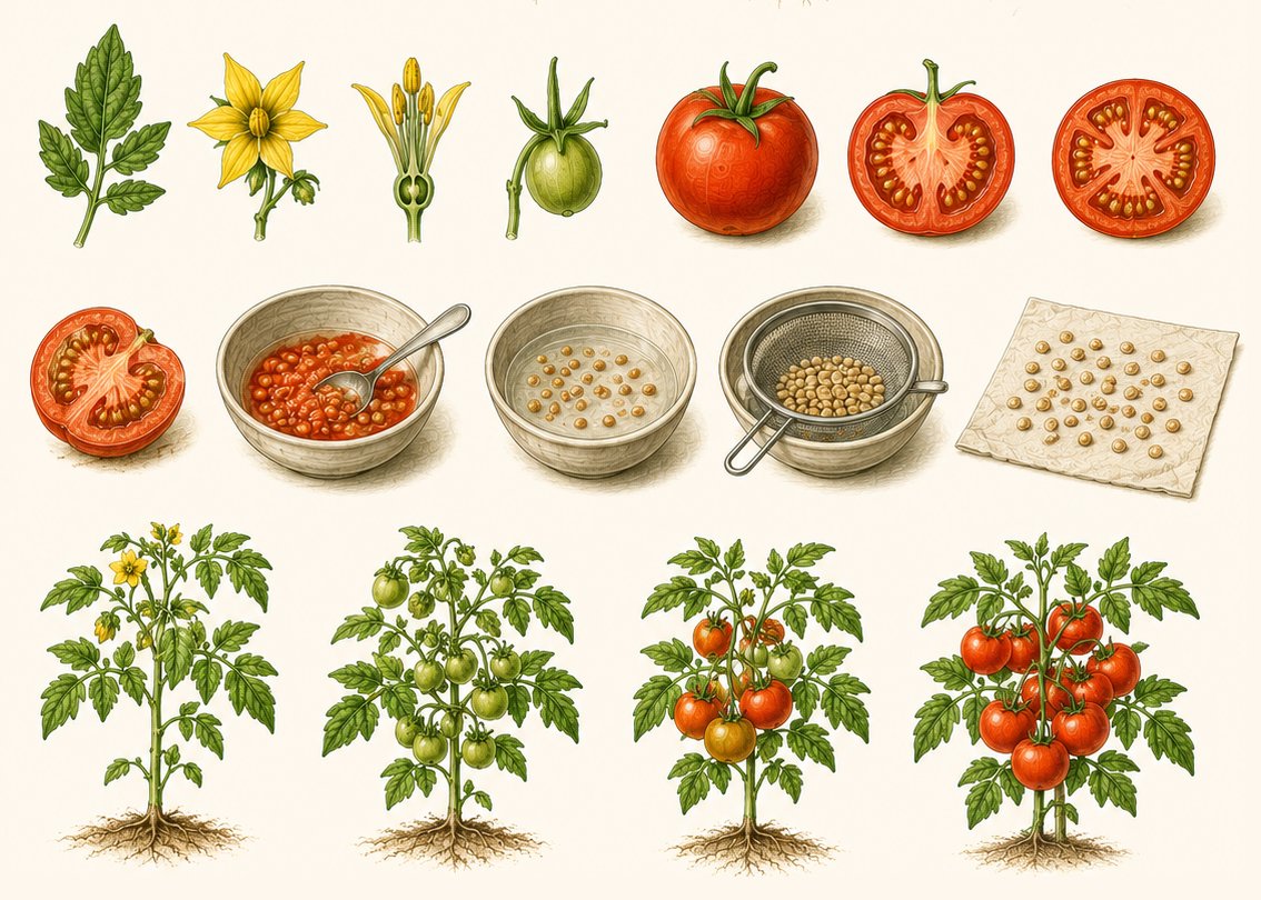 tomato (Solanum lycopersicum): seed saving - Fruit vegetables, nightshade family, Harvest July - October