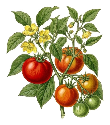 tomato (Solanum lycopersicum): whole plant for plant portrait - Fruit vegetables, nightshade family, Harvest July - October