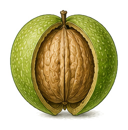Common Walnut (Juglans regia): 2 for plant portrait - Nuts, Walnut family, full sun