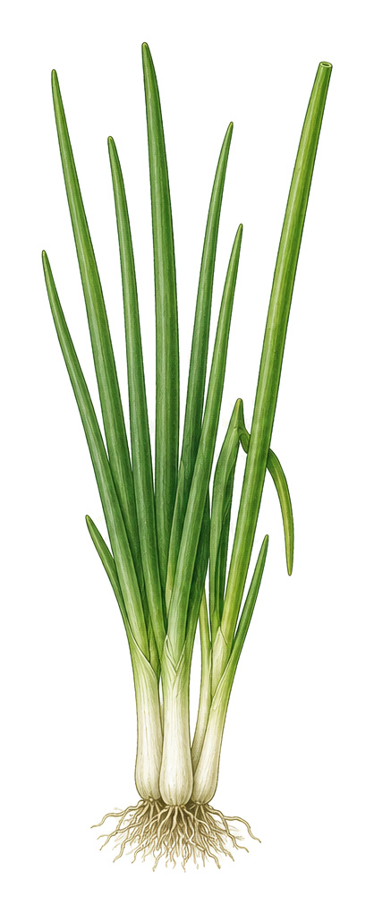 Winter Heath Onion (Allium fistulosum): whole plant for plant portrait - Alliums, Amaryllis family, Harvest March - November