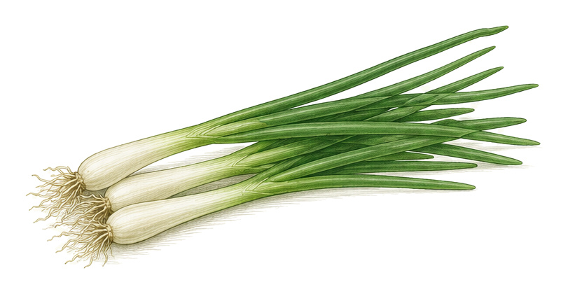 Winter Heath Onion (Allium fistulosum): whole plant for plant portrait - Alliums, Amaryllis family, Harvest March - November