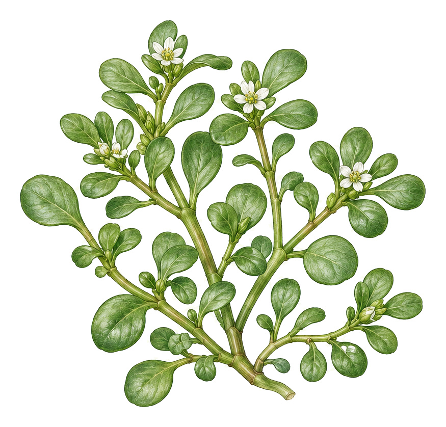 winter purslane (Claytonia perfoliata): whole plant for plant portrait - Salads, Montiaceae, Harvest January - March