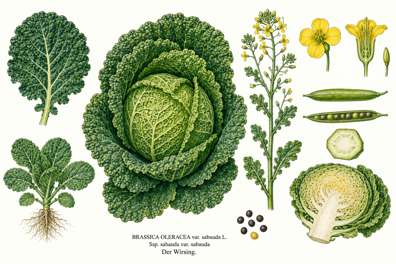 Wirsing (Brassica oleracea var. sabauda): Pflanzenportrait für Pflanzenportrait - Gemüse, Kreuzblütengewächse, Ernten Jul