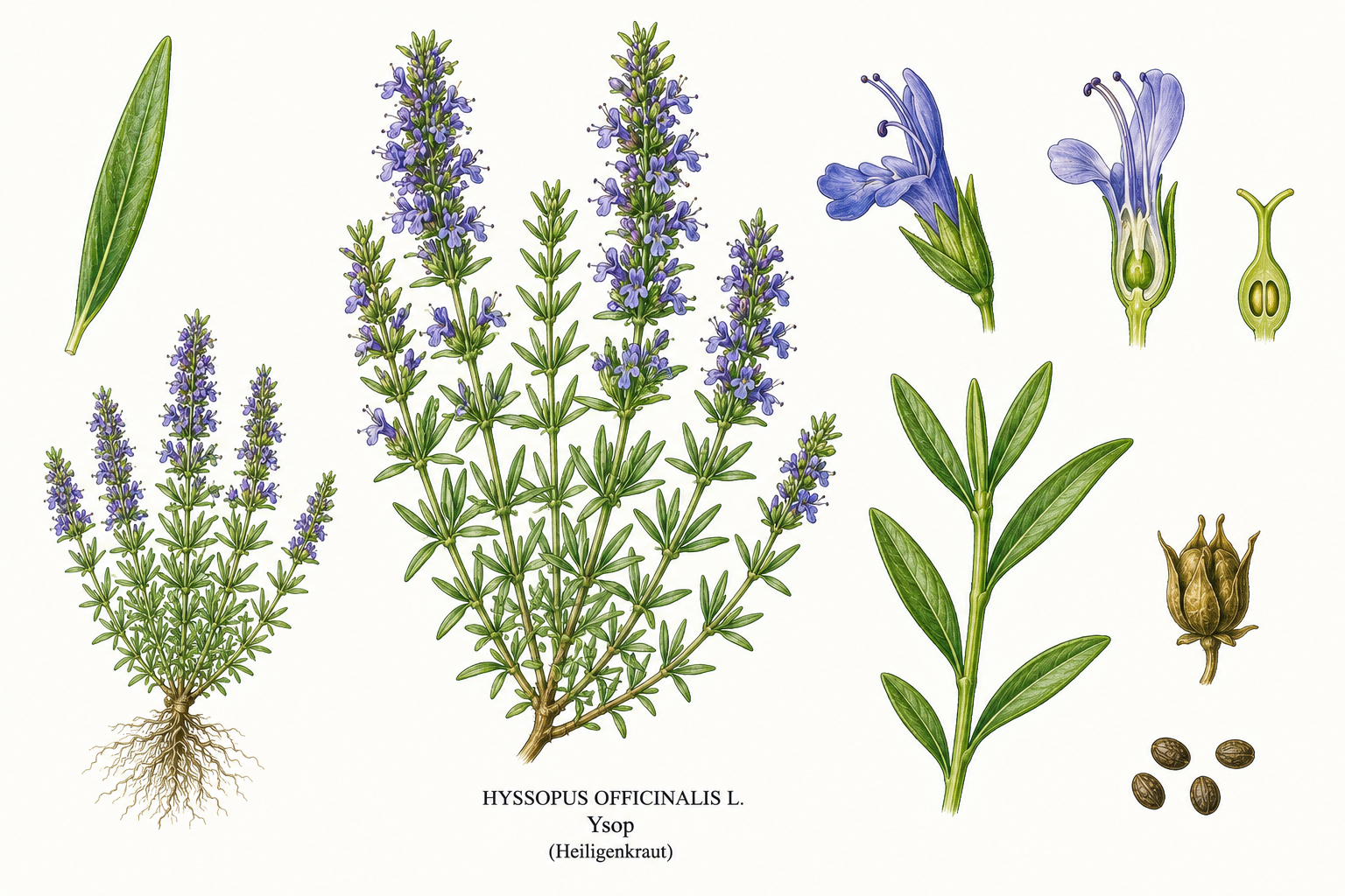 Ysop (Hyssopus officinalis): Pflanzenportrait für Pflanzenportrait - Kräuter, Lippenblütler, Ernten Jun, Jul, Aug, Sep