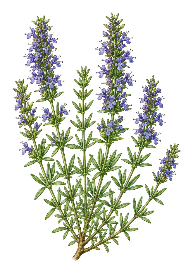Hyssop (Hyssopus officinalis): whole plant for plant portrait - Herbs, Mint family, Harvest June - September