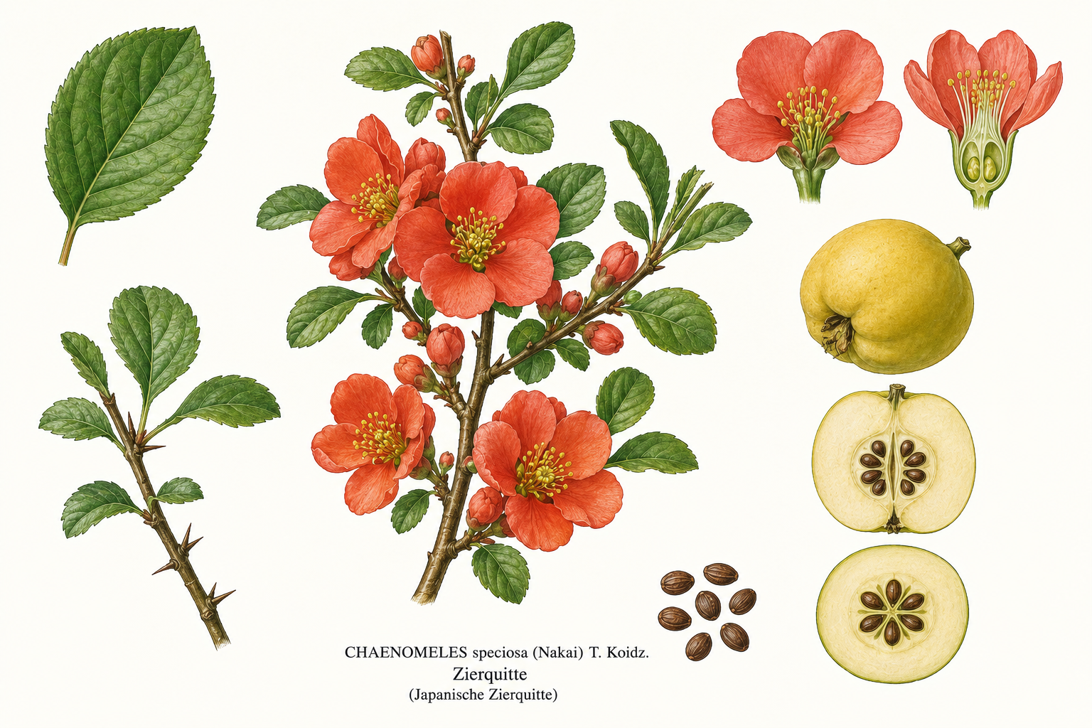 Chaenomeles plant card: Ornamentals, Rose family, full sun