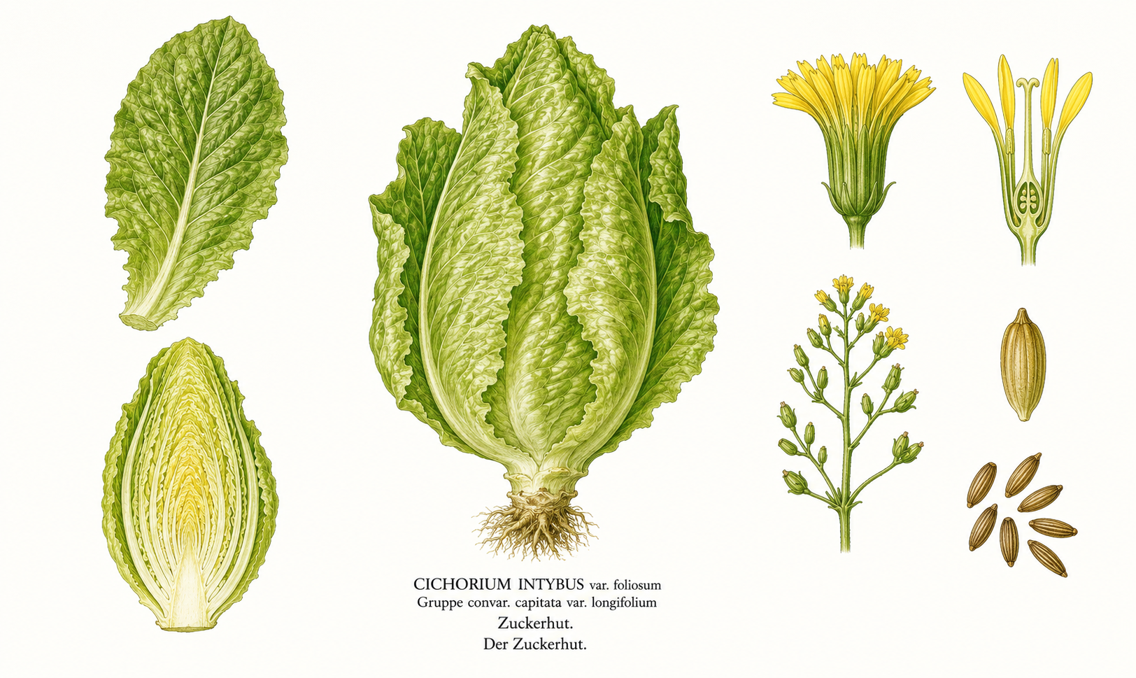 Sugarloaf Chicory plant card: Vegetables, Aster family, Harvest Sep, Oct, Nov, Dec