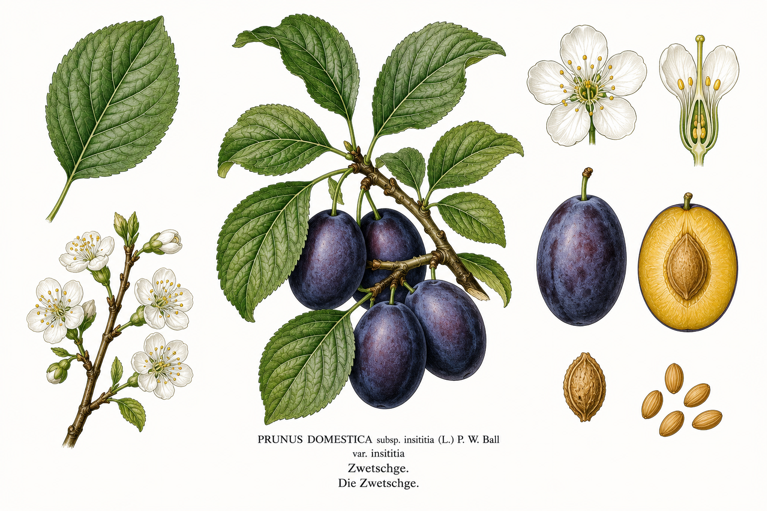 Damson plum (Prunus domestica): plant portrait for plant portrait - Fruit, Rose family, Harvest Jul, Aug, Sep, Oct