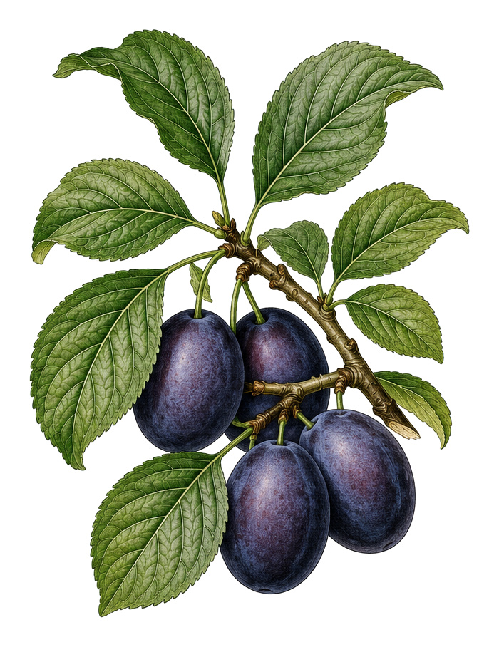Damson plum (Prunus domestica): whole plant for plant portrait - Stone fruit, Rose family, Harvest July - October