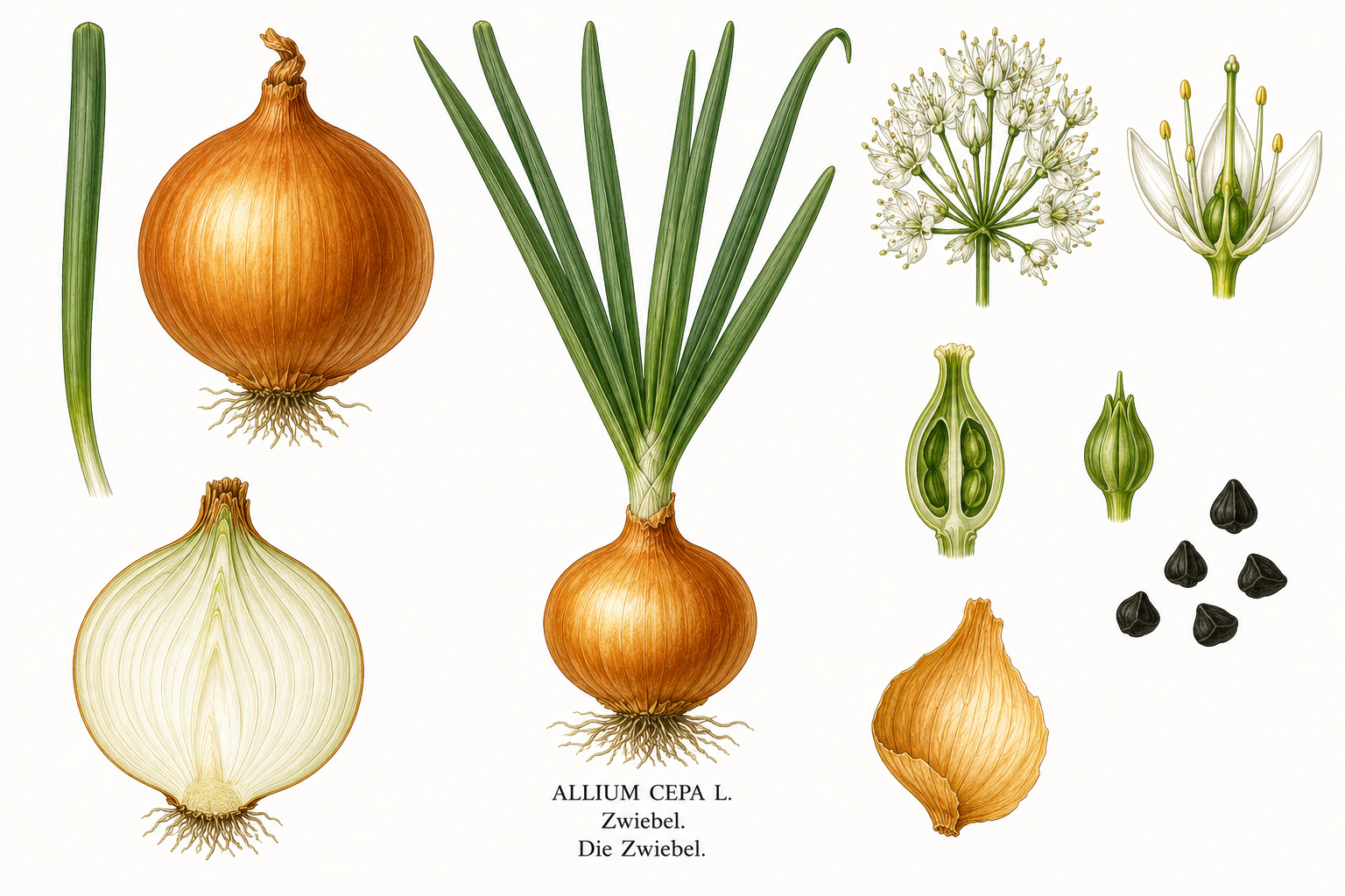 Zwiebel (Allium cepa): Pflanzenportrait für Pflanzenportrait - Gemüse, Amaryllidgewächse, Ernten Jul, Aug, Sep