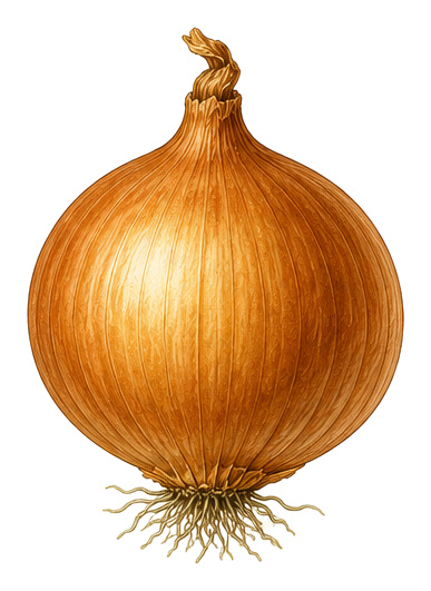 Onion (Allium cepa): whole plant for plant portrait - Alliums, Amaryllis family, Harvest July - September